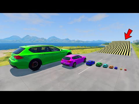 Big & Small Cars vs Growing Speed Bumps - BeamNG Drive