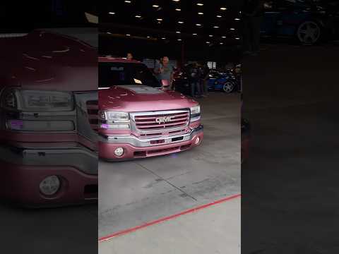 Bubble Gum Pink \ud83e\ude77 Bagged GMC Sierra with Custom ZL1 Cowl Hood & Quadsteer Bed #gmcsierra #gmc #zl1