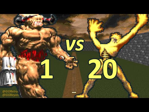 Cyberdemon vs 20 Arch-viles - Monster Infighting - Doom II Retro Battles