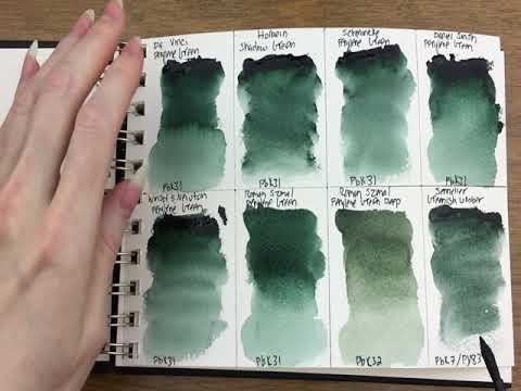 Watercolor Perylene Green Comparison of 7 Brands + Zoisite