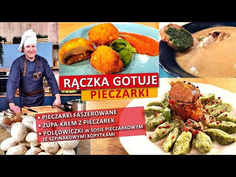 Rączka gotuje: pieczarki faszerowane, krem z pieczarek, polędwiczki w sosie pieczarkowym