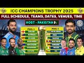 ICC Champions Trophy 2025 Schedule, Teams, Host Nation, Dates, Venues, Time announced by ICC