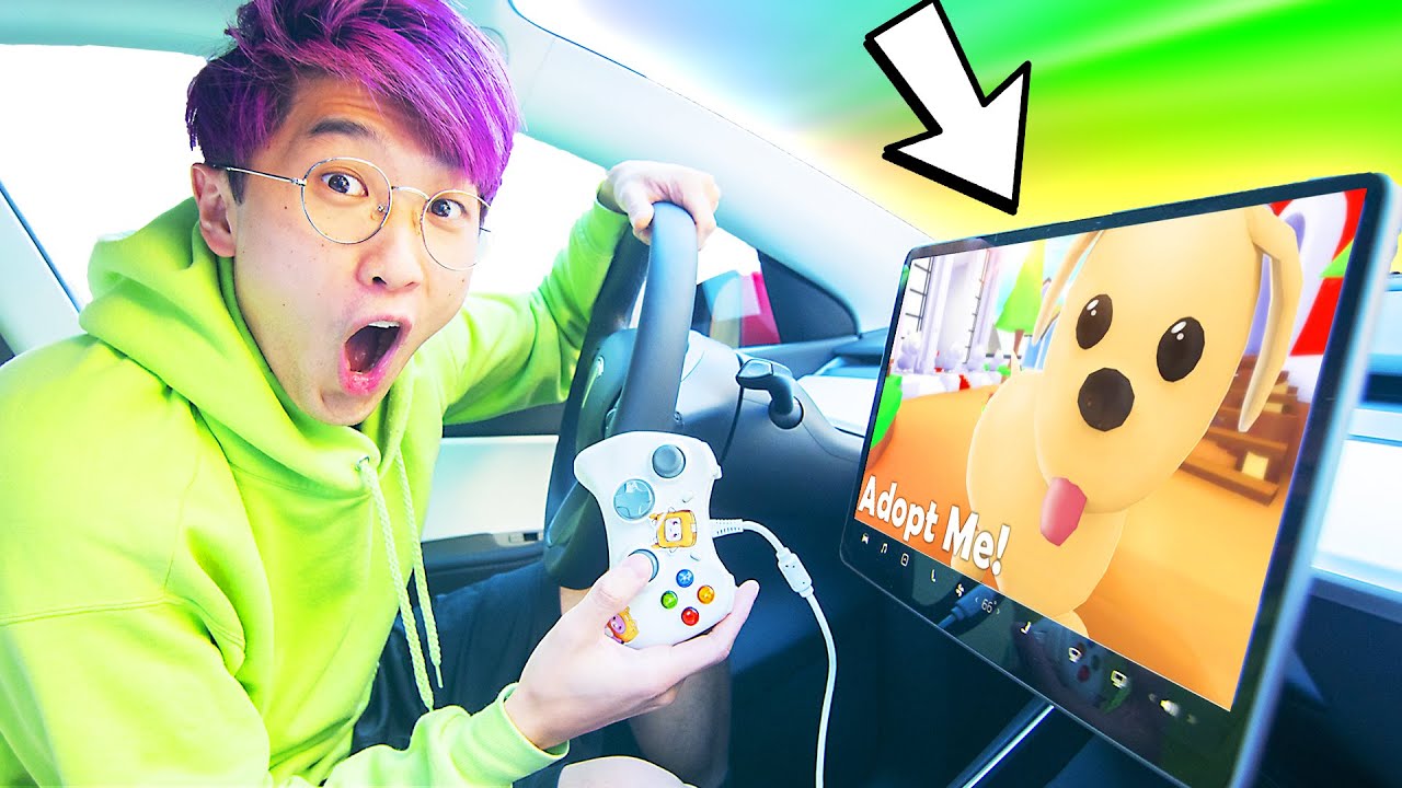 Can We Play ROBLOX ADOPT ME In A TESLA!? (ACTUALLY WORKS!)