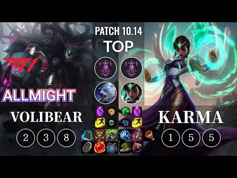 T1 Allmight Volibear vs Karma Top - KR Patch 10.14