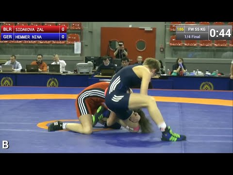 Quarterfinal FW - 55 kg: Zalina SIDAKOVA (BLR) df. Nina HEMMER (GER) by TF, 10-0