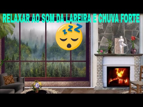 ☂️Perfeito Som de Chuva e o Estalar do Fogo   Lareira 4K 🔥  Dormir e Relaxar😴