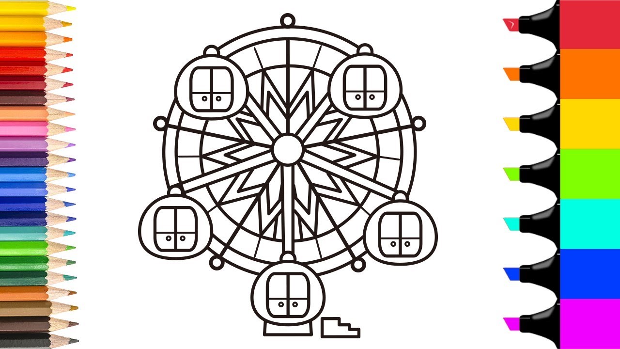 How to draw Giant wheel Ferris wheel coloring pages step by step
