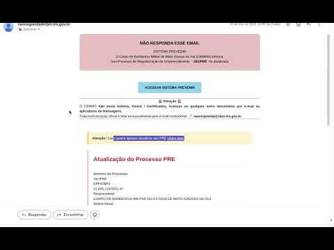 Prévia do vídeo 16 - Modelo de email enviado pelo sistema Prevenir