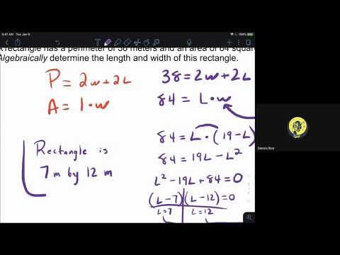 Google Meet Lesson on Quadratic Word Problems - Geometry