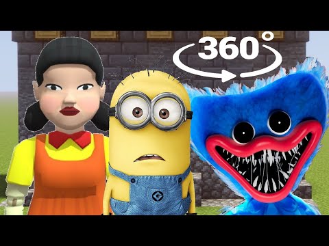 HUGGY WUGGY & SQUID GAME DOLL vs MINIONS in Minecraft 360°