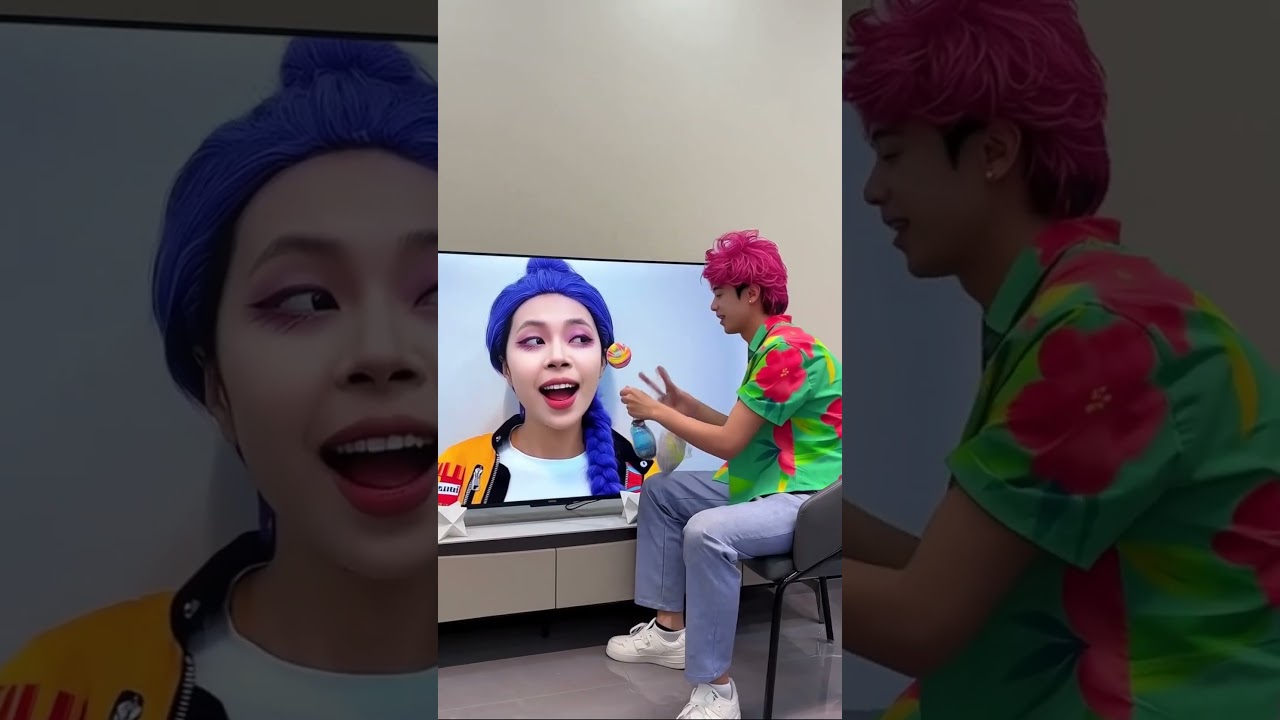 Girl and candy. AI video.