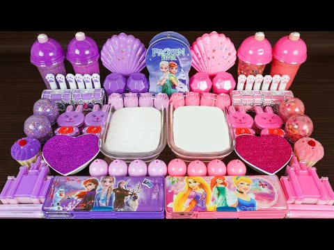 Purple vs Pink Frozen| Mixing Random Things, Glitter into Glossy Slime!  Satisfying Video★ASMR#241