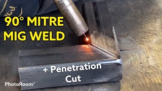 90 degree Mitre box tube mig welding GMAW. With Penetration Cut reveal