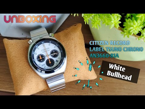 Unboxing CITIZEN RECORD LABEL TSUNO CHRONO AN3660-81A | White Bullhead | Reissued 1970s