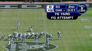 Sebastian Janikowski’s 76 Yard Field Goal Attempt (HD) - 2008 Week 4