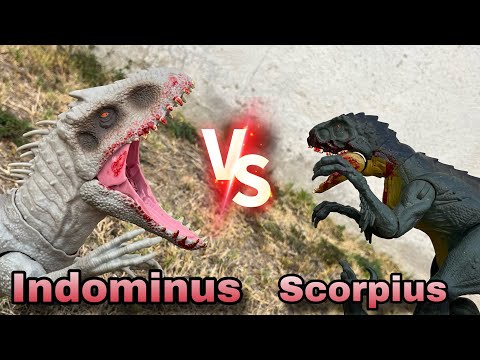 Scorpius Rex vs Indominus Rex Battle. Toy movie - stop motion