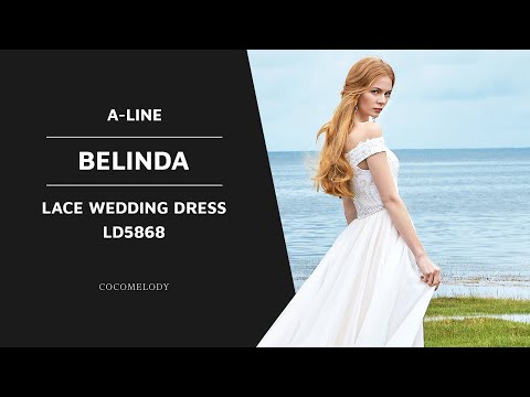Dress BELINDA | A-Line Chapel Train Sequined Lace Wedding Dress LD5868 | COCOMELODY