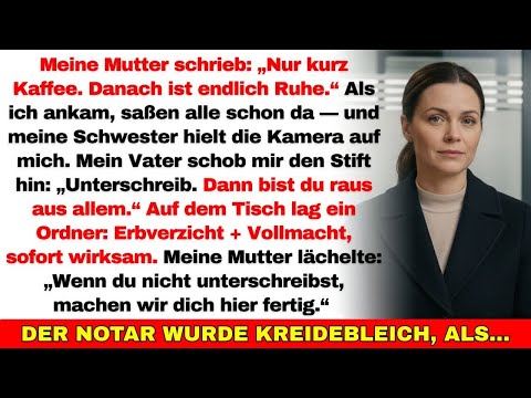 Meine Mutter sagte: „Nur kurz Kaffee“ — 15 Minuten später lag beim Notar mein Erbverzicht bereit…