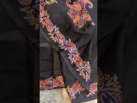 Kashmiri Hand Embroidered Needle Work Sozni Shawl in Chinon Chiffon
