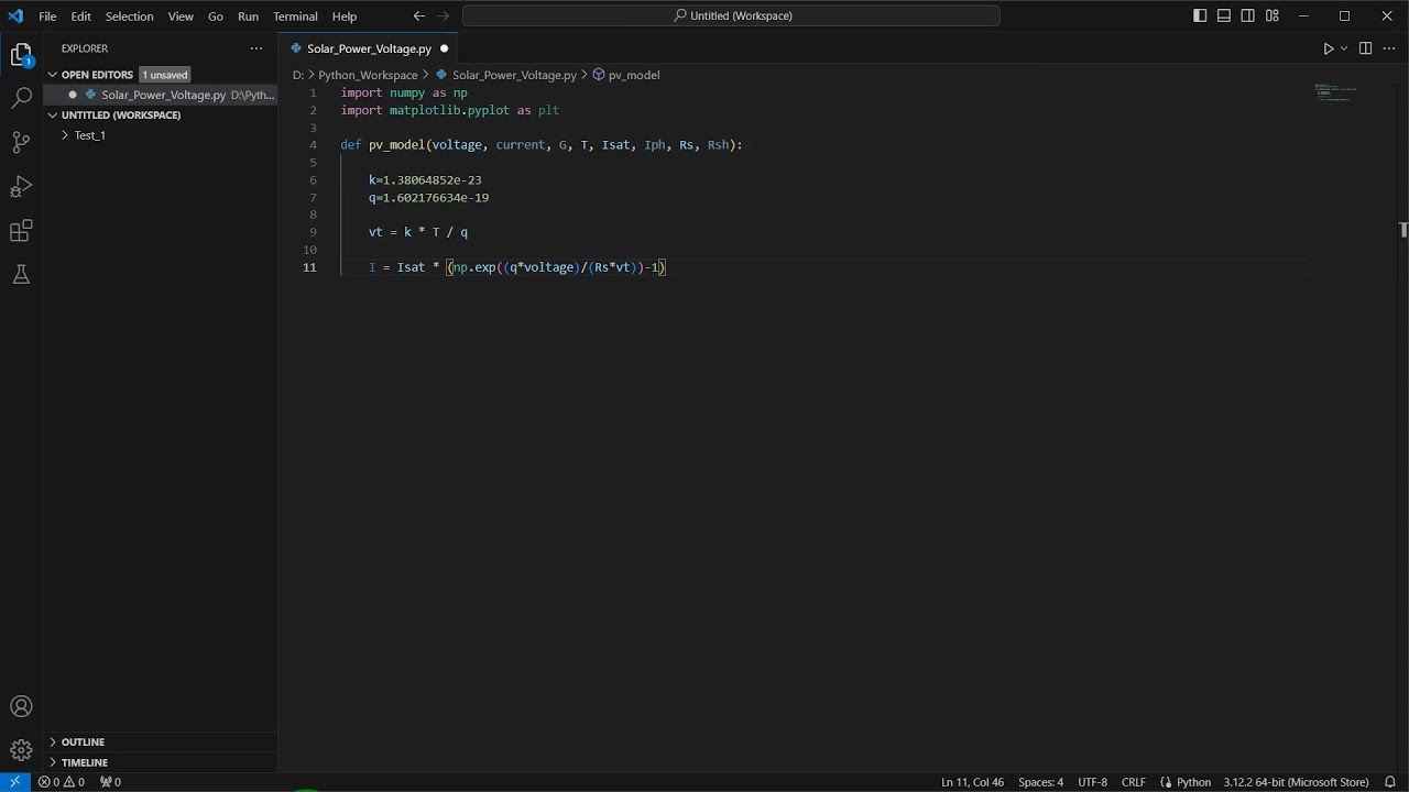 Solar Cells Model using Python