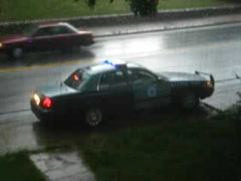 Wow! Massachusetts State Police Cruiser on Sidewalk in Rain