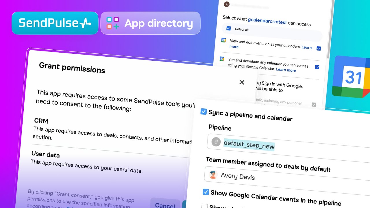 Integrate Google Calendar with SendPulse CRM system