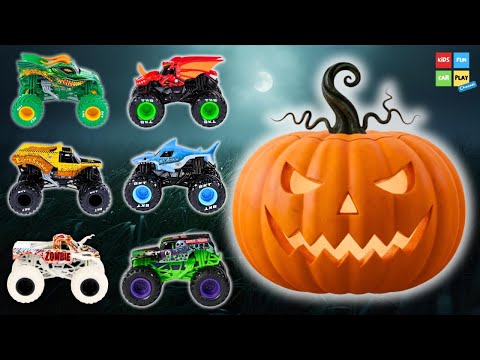 Monster Trucks learn Colors For Halloween | Zombie Dragon