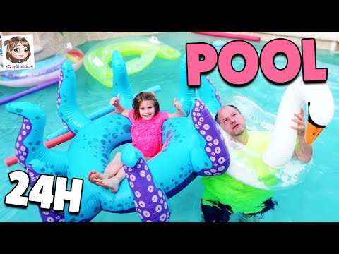 24 HOURS IN THE POOL CHALLENGE 💦 Hannah vs. Dad 1 whole day in the water - who wins?