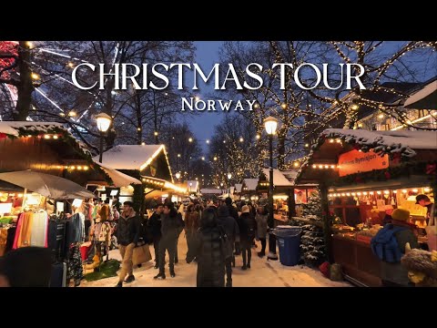 🇳🇴 Enchanting Christmas Tour in Oslo ☃️ Snowy Walk to the Christmas Market🎄