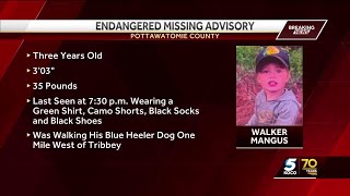 Authorities searching for missing 3-year-old last seen Thursday evening in Pottawatomie County