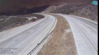 Traffic Camera Captures Bluecut Wildfire Jumping Across I-15 Freeway at Cleghorn Road
