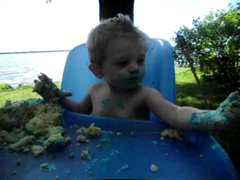 Paxton eating his 1st birthday smash cake!!!