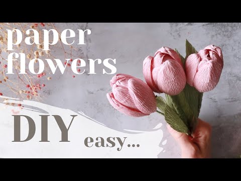 Easy way to make flowers - DIY Crape paper Tulips - step by step tutorial 🤍