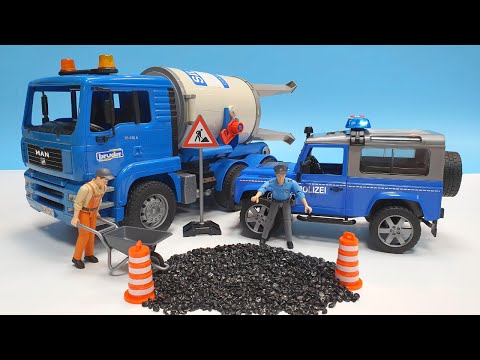 Police Car, Mixer Truck, Rescue / playing with bruder toy trucks