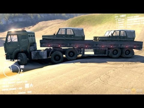 Spin Tires Dev Demo July 2013 - Kamaz + Trailer Transporting 2 UAZ
