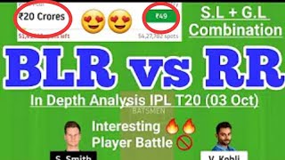 BLR vs RR IPL 2020 , Dream11 15th Match , RR vs BLR IPL 2020 , Win 1Lakh+ in every match ,Dream team