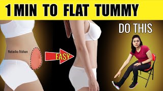 Lose Hanging Lower Belly Fat While Sitting in 14 Days Challenge | 1 Min Easy Exercise For Beginners