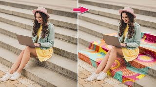 【PS教程】给带有透视的台阶添加任何图案