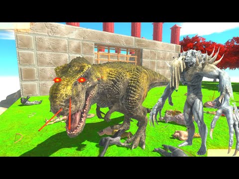 PRIMATES + ANCIENT HUMANS ATTACK THE CASTLE OF INFERNALS + CARNIVORE DINOS  -ARBS