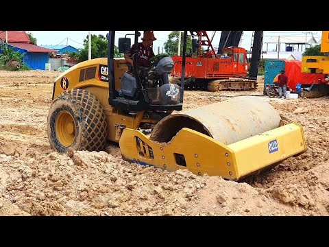 Great action heavy Bulldozer and Road Roller operating Techniques Road construction
