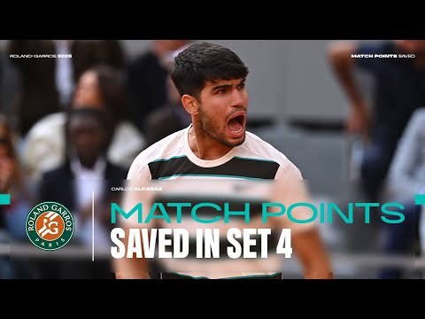 Alcaraz match points saved in the 4th set | Roland-Garros 2025