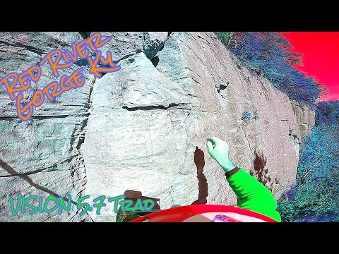 Rock climbing Vision 5.7 - trad route on top rope - Red River Gorge Ky in Global Village