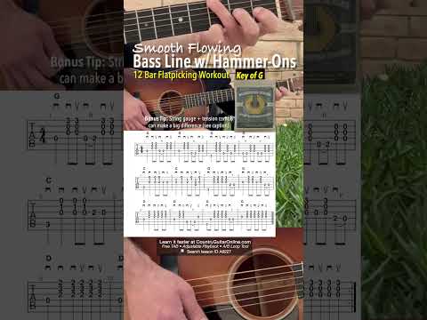 Smooth Flowing Bass Line w/ Hammer-Ons - 12 Bar Flatpicking Workout (Key of G) #bluegrass #country