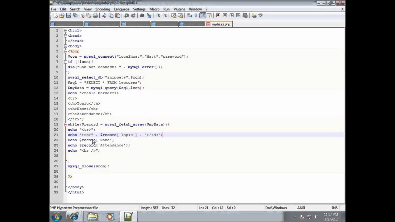 PHP Lesson 37 - Displaying MySQL Records in a HTML Table