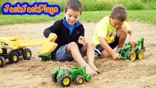 Digger Trucks for Kids! | John Deere Backhoe Tractor | Toy Unboxing and Playing  | JackJackPlays