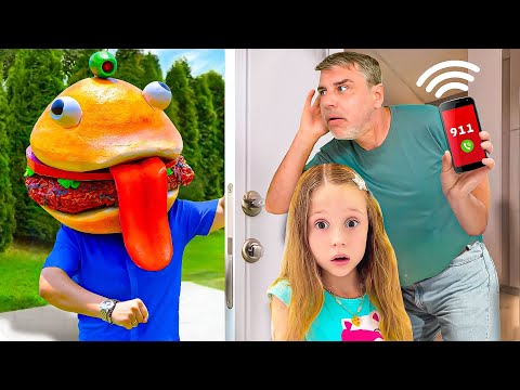 Nastya and dad VS garbagee