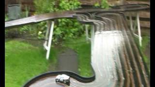 Amazing 300 foot slot car track in wet