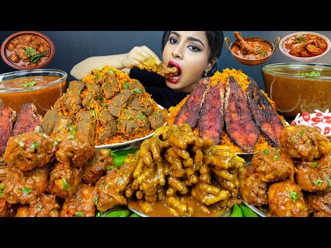 ASMR Eating Spicy Mutton Biryani,Chicken Curry,Fish Tikka Curry,Rice Big Bites ASMR Eating Mukbang