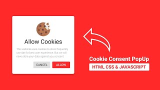 How to create a Cookie Consent PopUp using JavaScript || Allow Cookies Modal HTML &amp; CSS