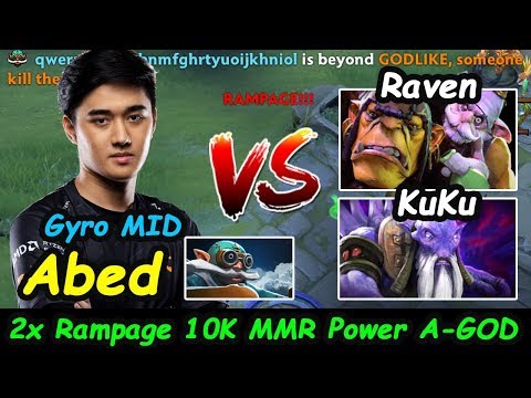Abed - [Gyrocopter] vs Raven KuKu 2x Rampage A-GOD 10KMMR 7.22 Dota 2 pro Gameplay